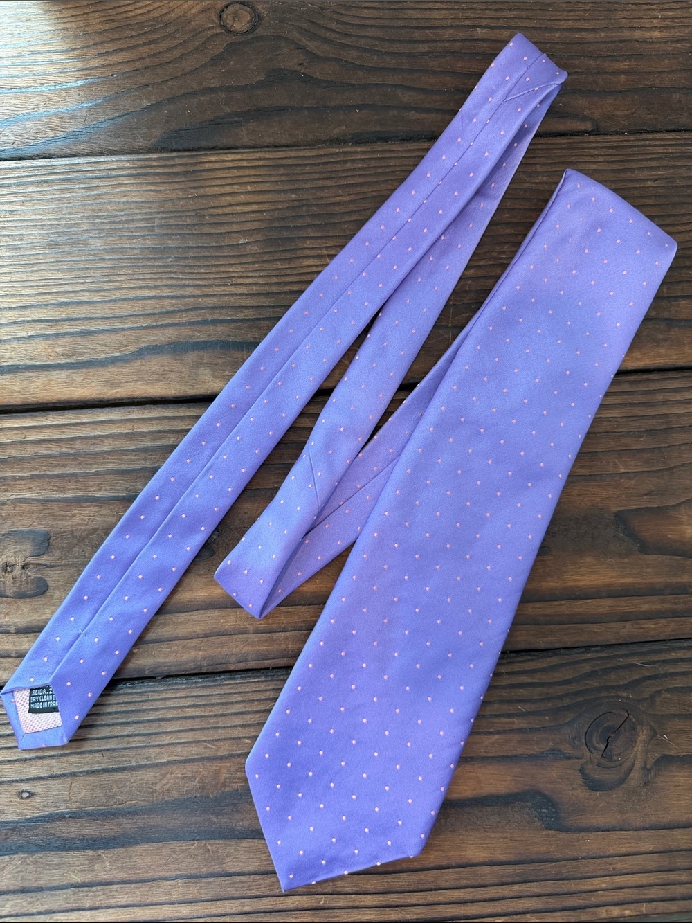 Thomas Pink Lavender Silk Tie with Pink Dot Pattern